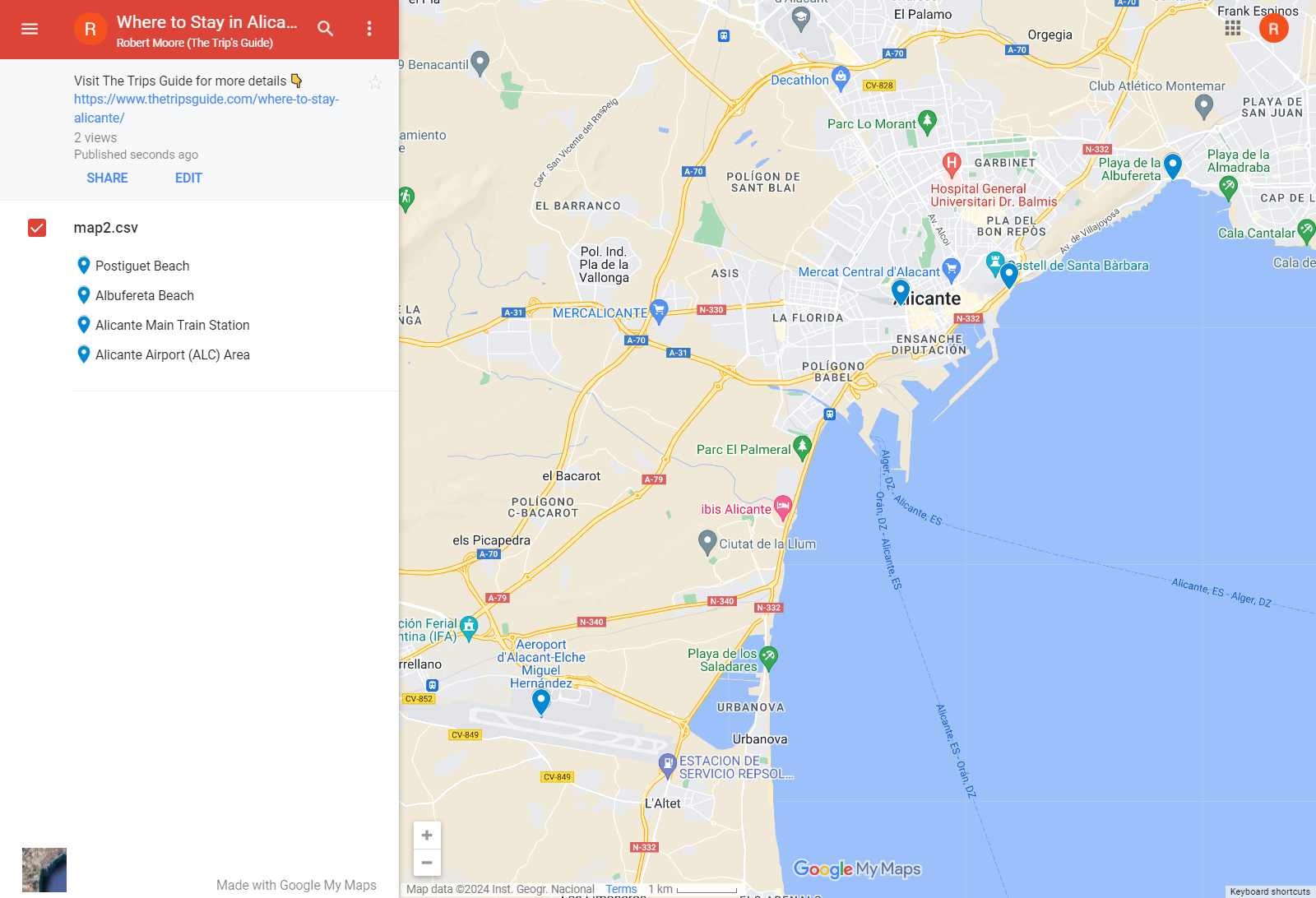 Map of the Best Areas to Stay in Alicante